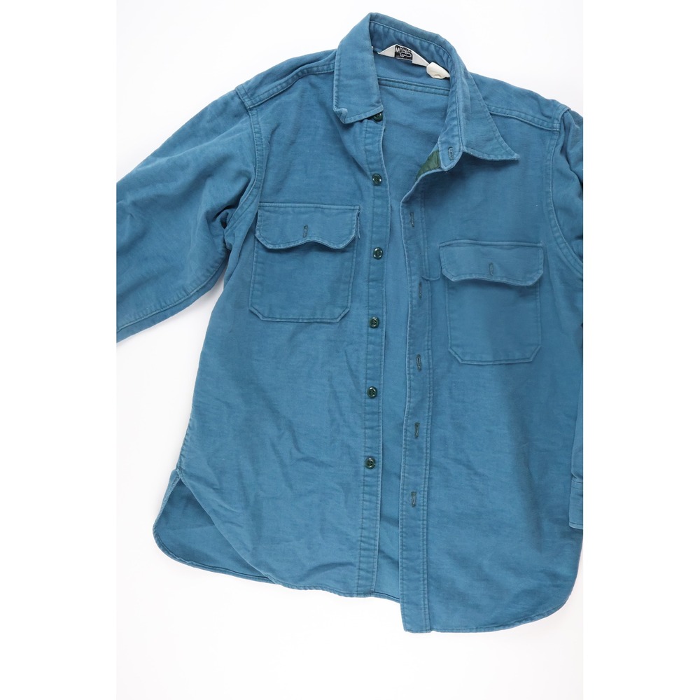 Vintage Woolrich Mens Shirt Chamois Cloth Heavyweight Flannel Blue Medium